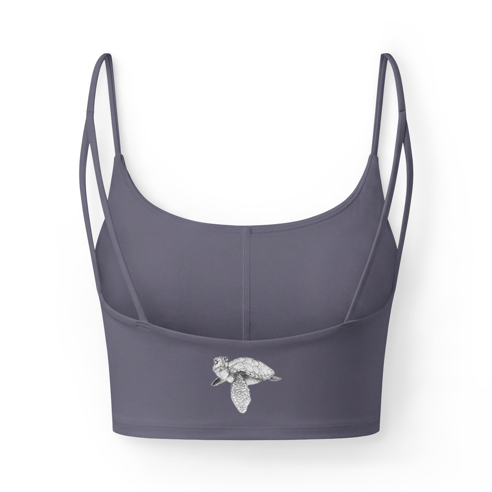 Panama City Living Luxe Crop Bra — Women's Black Strappy Sports Bralette with "Tug" the Turtle Accent