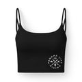 Panama City Living Luxe Crop Bra — Women's Black Strappy Sports Bralette with "Tug" the Turtle Accent