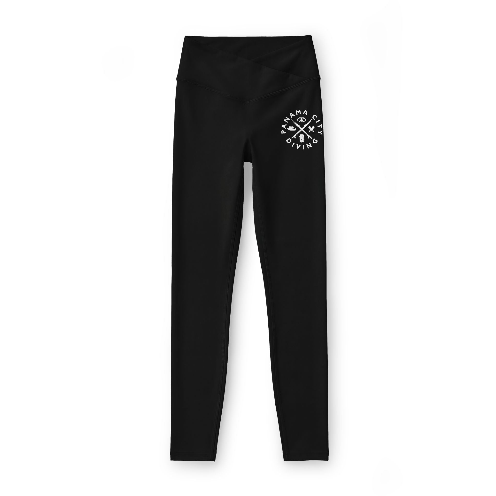 Women’s Luxe Leggings — Black High-Waist Yoga Leggings with White Floral Heart Emblem