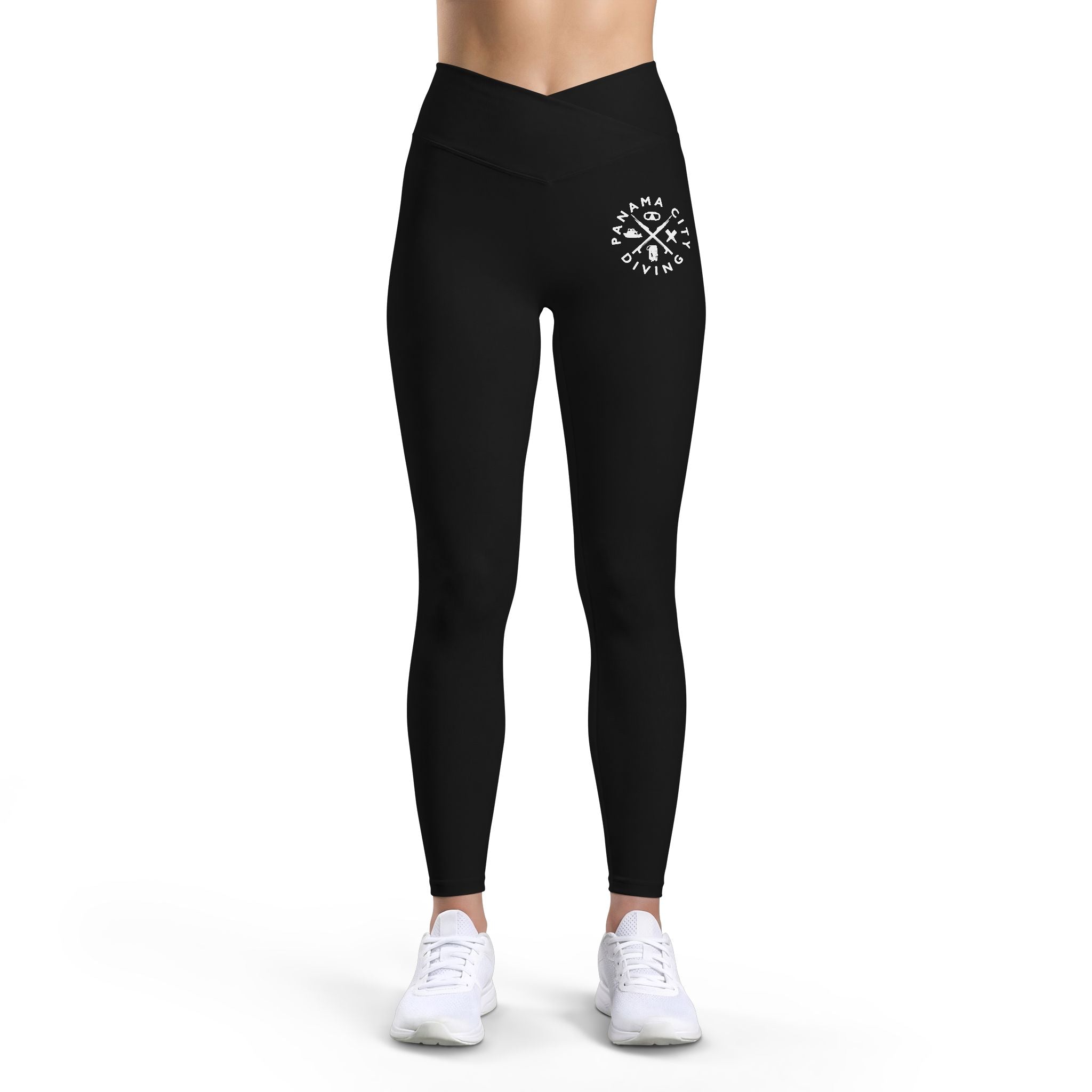 Women’s Luxe Leggings — Black High-Waist Yoga Leggings with White Floral Heart Emblem