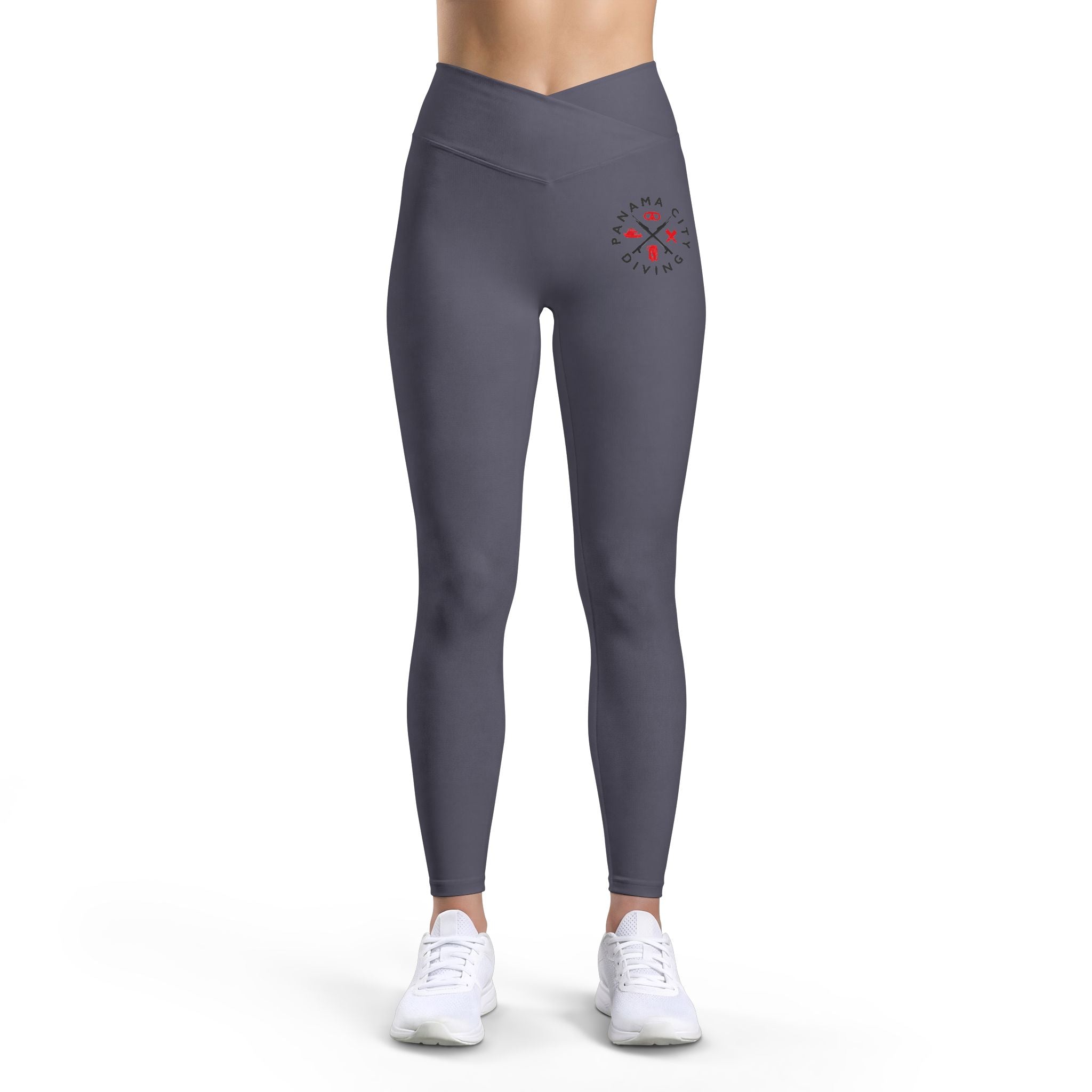 Women’s Luxe Leggings — Black High-Waist Yoga Leggings with White Floral Heart Emblem