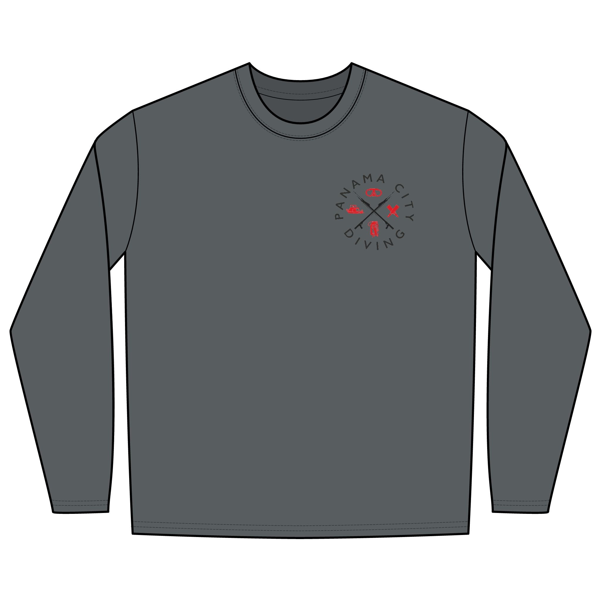 Long Sleeve Rashguard Tee — Panama City Diving Turtle "Stop Flailing or Else"