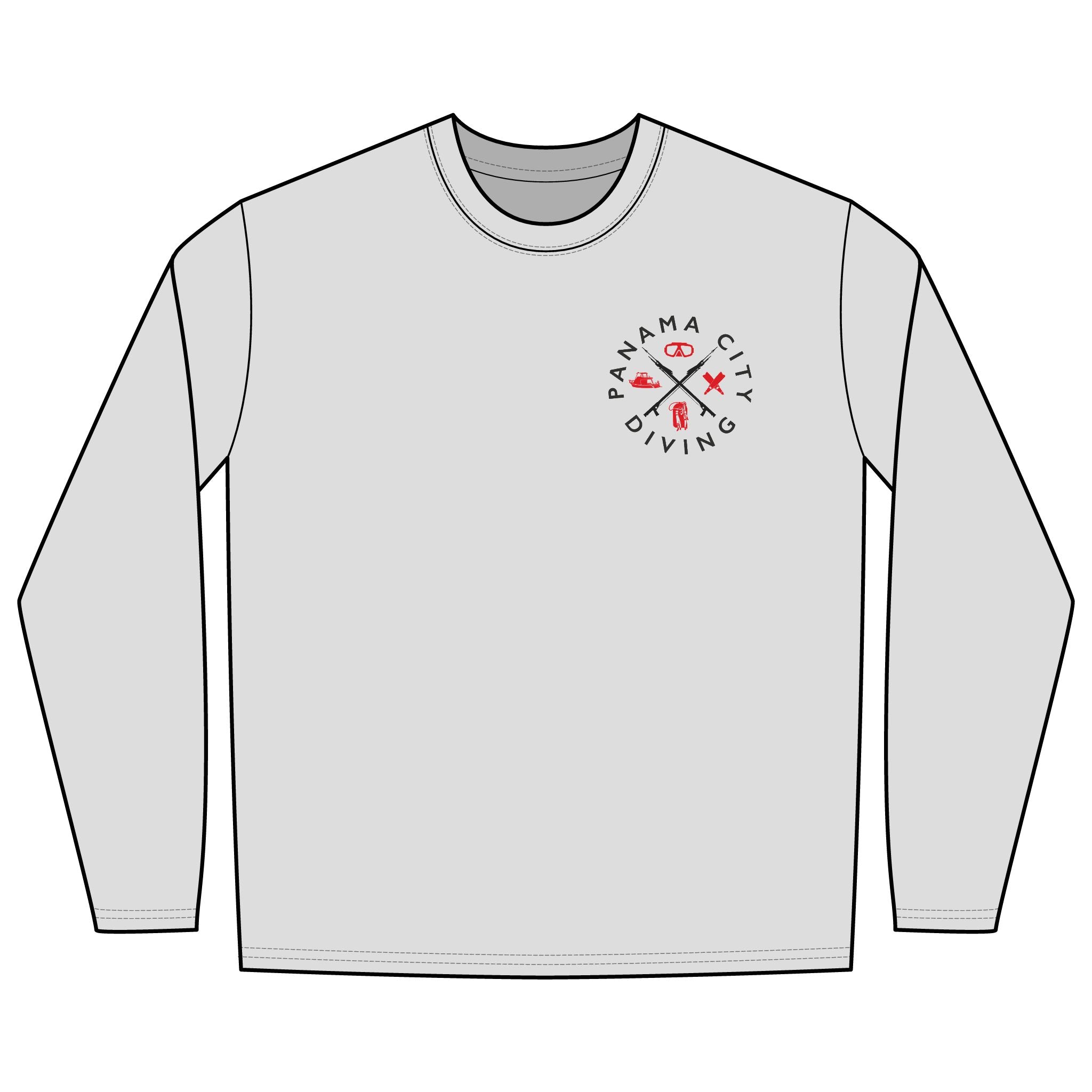 Long Sleeve Rashguard Tee — Panama City Diving Turtle "Stop Flailing or Else"