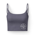 Panama City Living Luxe Crop Bra — Women's Black Strappy Sports Bralette with "Tug" the Turtle Accent