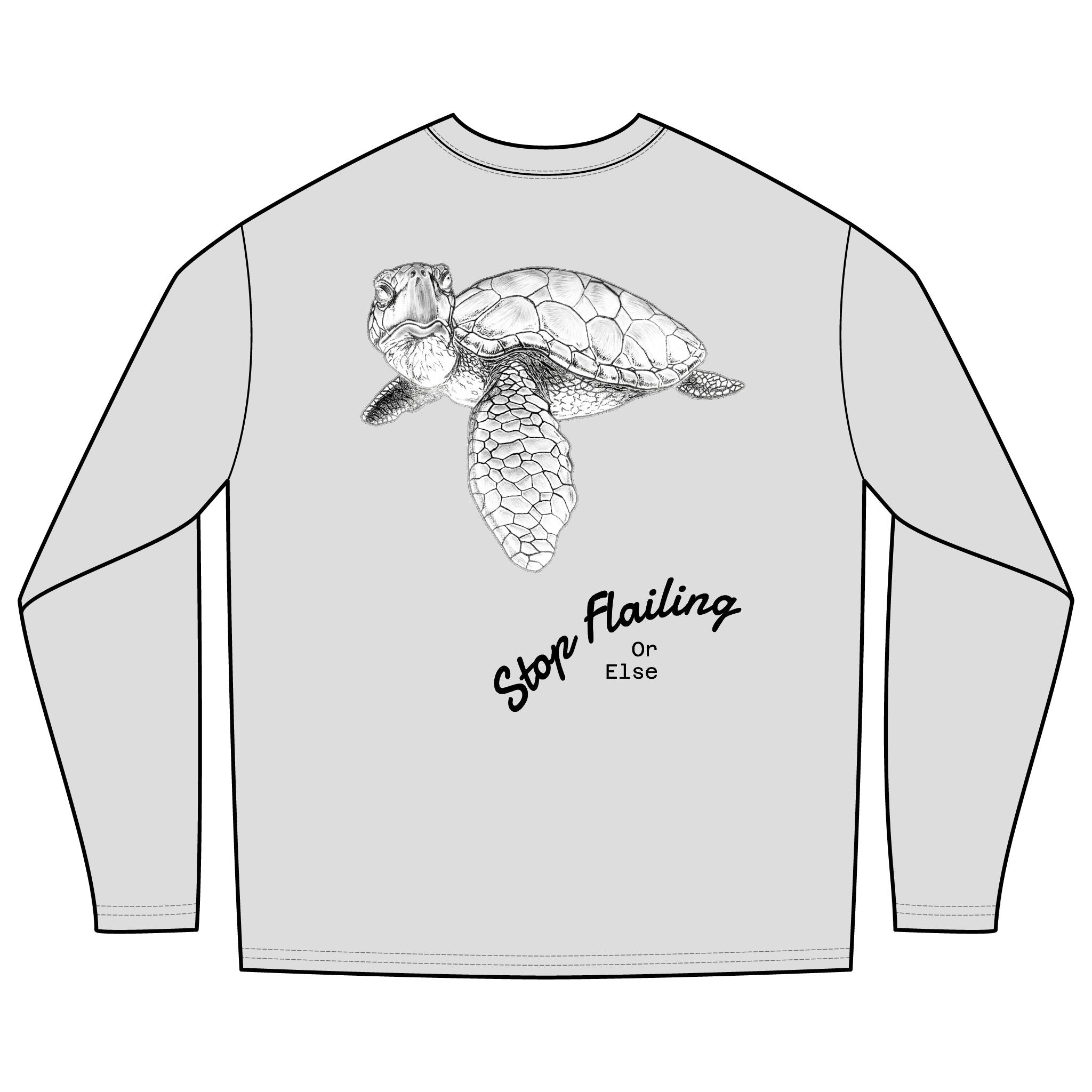 Long Sleeve Rashguard Tee — Panama City Diving Turtle "Stop Flailing or Else"