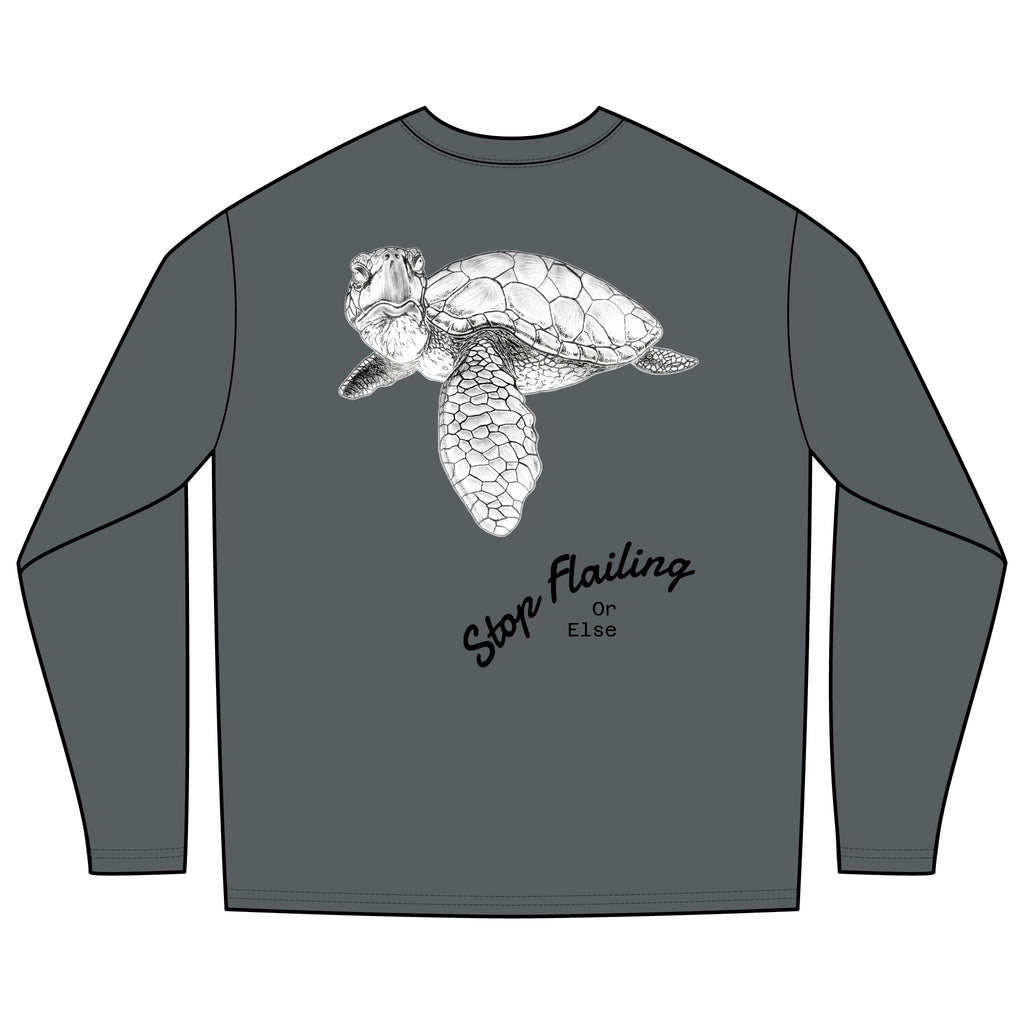 Long Sleeve Rashguard Tee — Panama City Diving Turtle "Stop Flailing or Else"